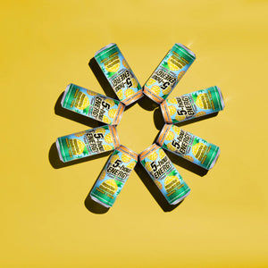 8 cans of 5-hour ENERGY Pineapple Splash in the shape of a circle