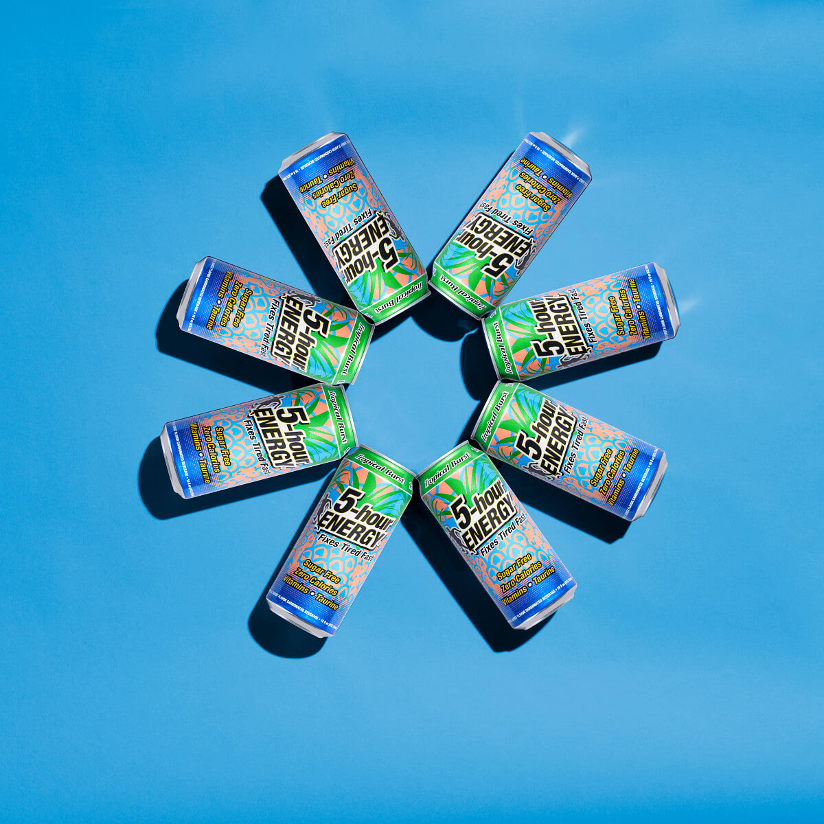 8 cans of 5-hour ENERGY Tropical Burst in the shape of a circle