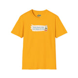 Yellow t-shirt with graphic design on a white background
