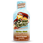 A bottle of 5-hour Energy Boston Cream Donut, featuring a light blue and white liquid-style label with a chocolate-covered donut graphic, on a plain white background.