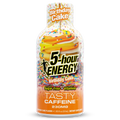 A bottle of 5-hour Energy Birthday Cake flavor, featuring a colorful label with a cake frosting swirl and sprinkles on a white background.