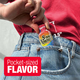 5-hour Energy drink being placed into a pocket with text indicating pocket-sized size.
