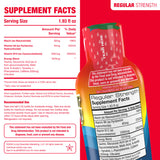 Supplement facts label for a red and white bottle with supplement details, recommended use