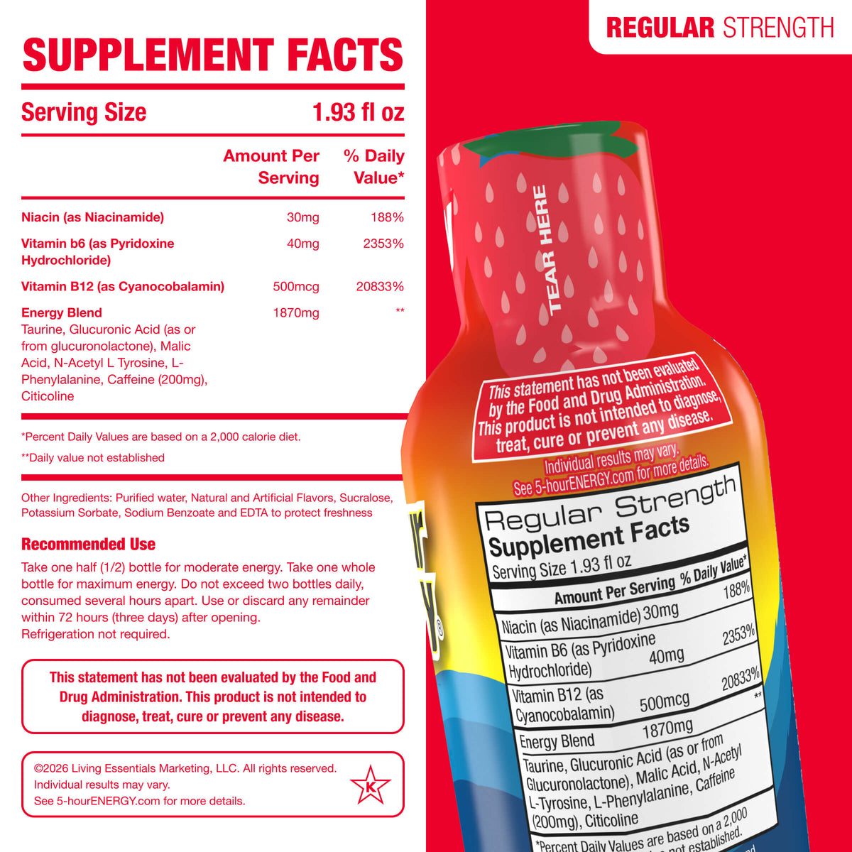24 Pack 5-hour ENERGY Regular Strength Shots, Berry Flavor 1.93 Fl Oz