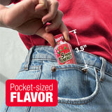 5-hour ENERGY shot in a pocket with text indicating size and flavor.
