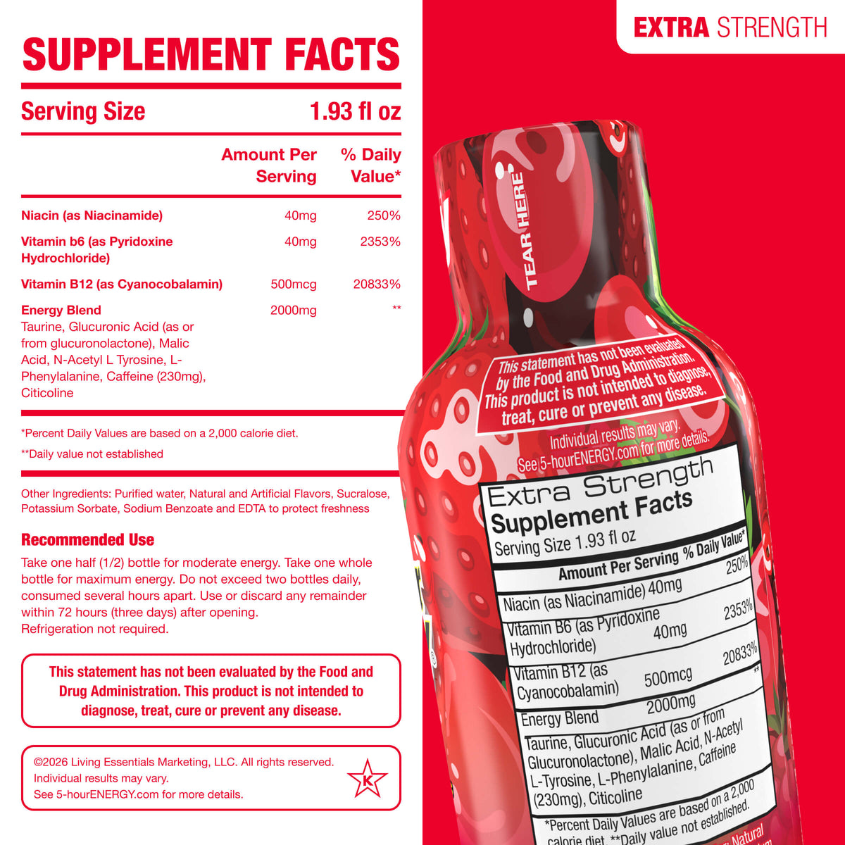 24 Pack 5-hour ENERGY Extra Strength Shots, Berry Flavor Flavor, 1.93 Fl Oz