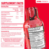 Red and white supplement facts label for Teafight Extra Strength, showing serving size 1.93 fl.