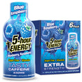 A bottle and 6-pack box of Tasty Caffeine Blue Raspberry 230mg Extra Strength energy drink supplement on a white background.