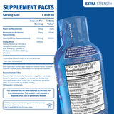 Blue supplement facts label showing serving size and ingredients with the back label visible, on a blue background.