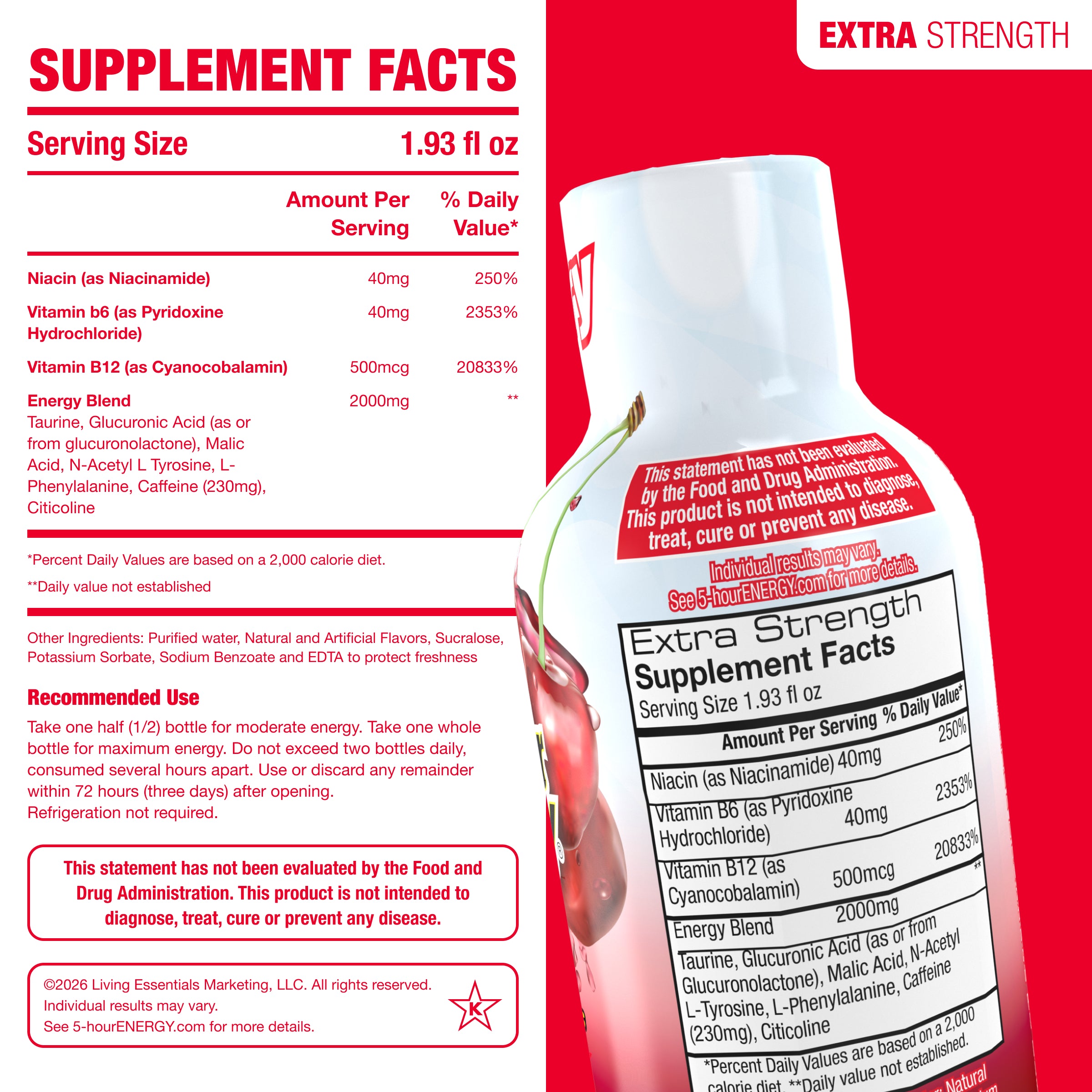 24 Pack 5-hour ENERGY Extra Strength Shots, Cherry Flavor Flavor, 1.93 Fl Oz