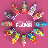 Twelve bottles of 5 Hour Energy drink arranged in a circle on a pink background, with the text 'Find Your Favorite FLAVOR' in the center. The bottles represent various flavors
