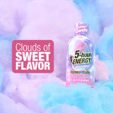 5-hour ENERGY Cotton Candy bottle with cotton candy-themed background