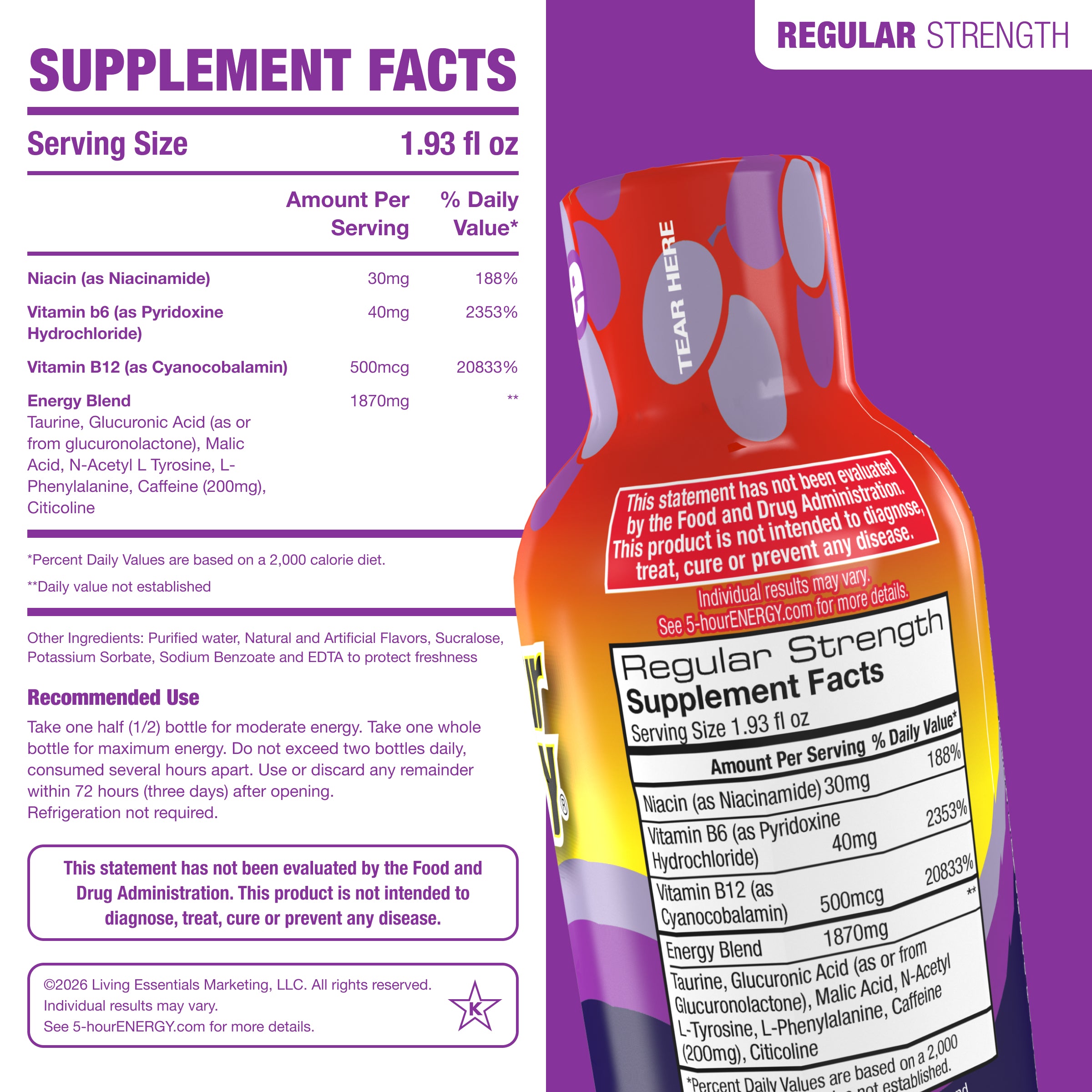 5-hour ENERGY Regular Strength Shots, Grape Flavor, 1.93 Fl Oz, 24 Pack