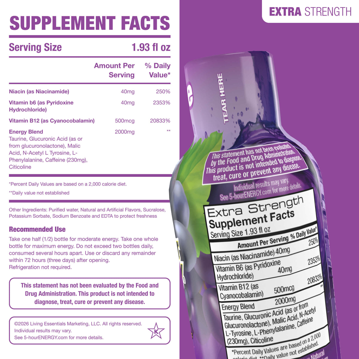 24 Pack 5-hour ENERGY Extra Strength Shots, Grape Flavor Flavor, 1.93 Fl Oz