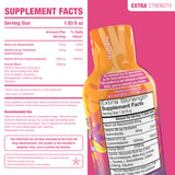 Supplement bottle with label and supplement facts on a pink background