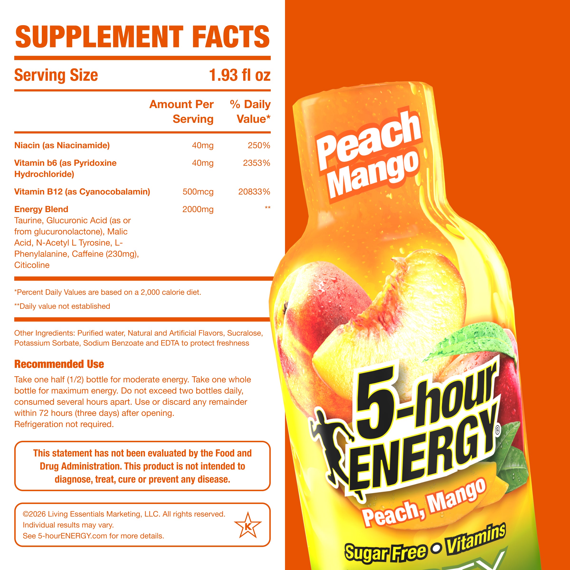 24 Pack 5-hour ENERGY Extra Strength Shots, Peach Mango Flavor Flavor, 1.93 Fl Oz