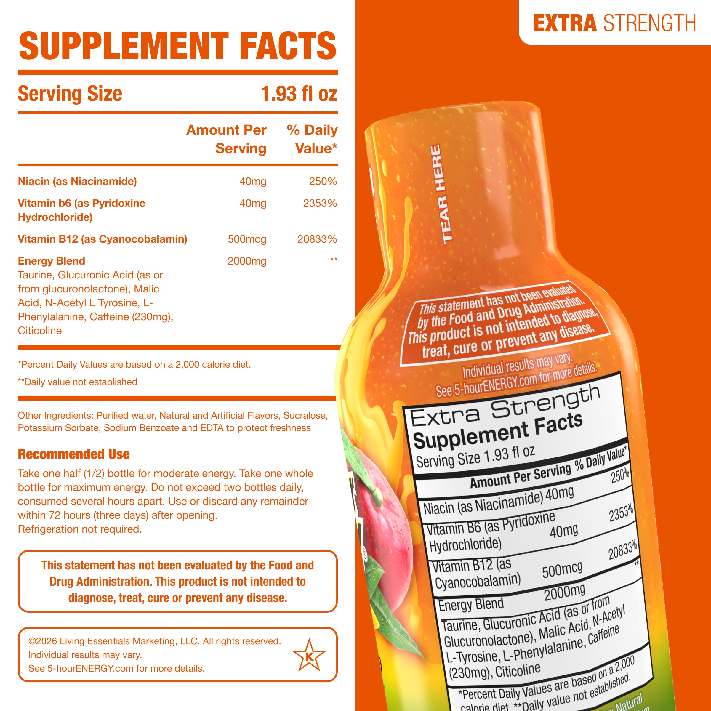 24 Pack 5-hour ENERGY Extra Strength Shots, Peach Mango Flavor Flavor, 1.93 Fl Oz