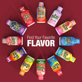 Assorted bottles of 5-hour ENERGY drinks arranged in a circular pattern on a red background with text 'Find Your Favorite FLAVOR'.