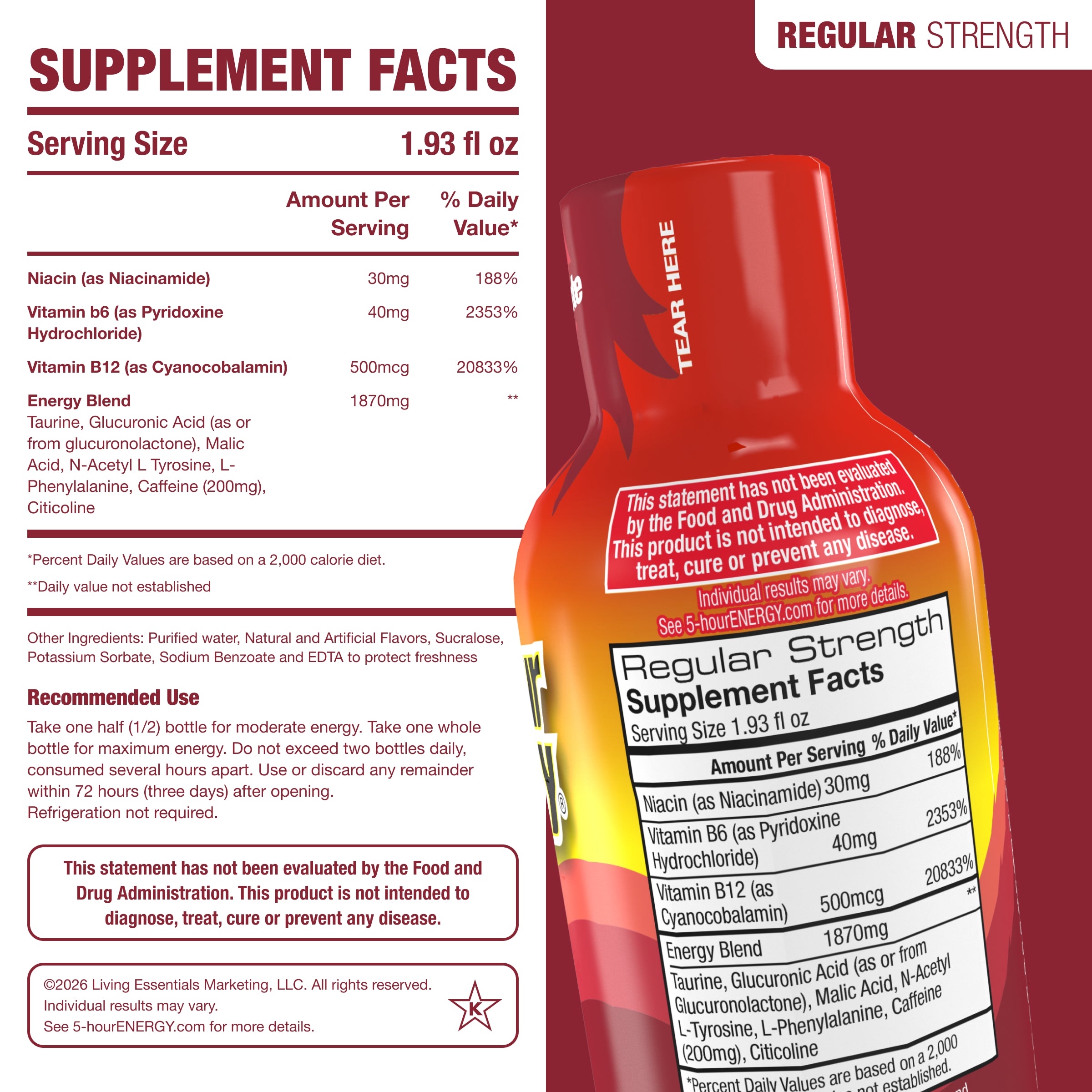 5-hour ENERGY Regular Strength Shots, Pomegranate Flavor, 1.93 Fl Oz, 24 Pack