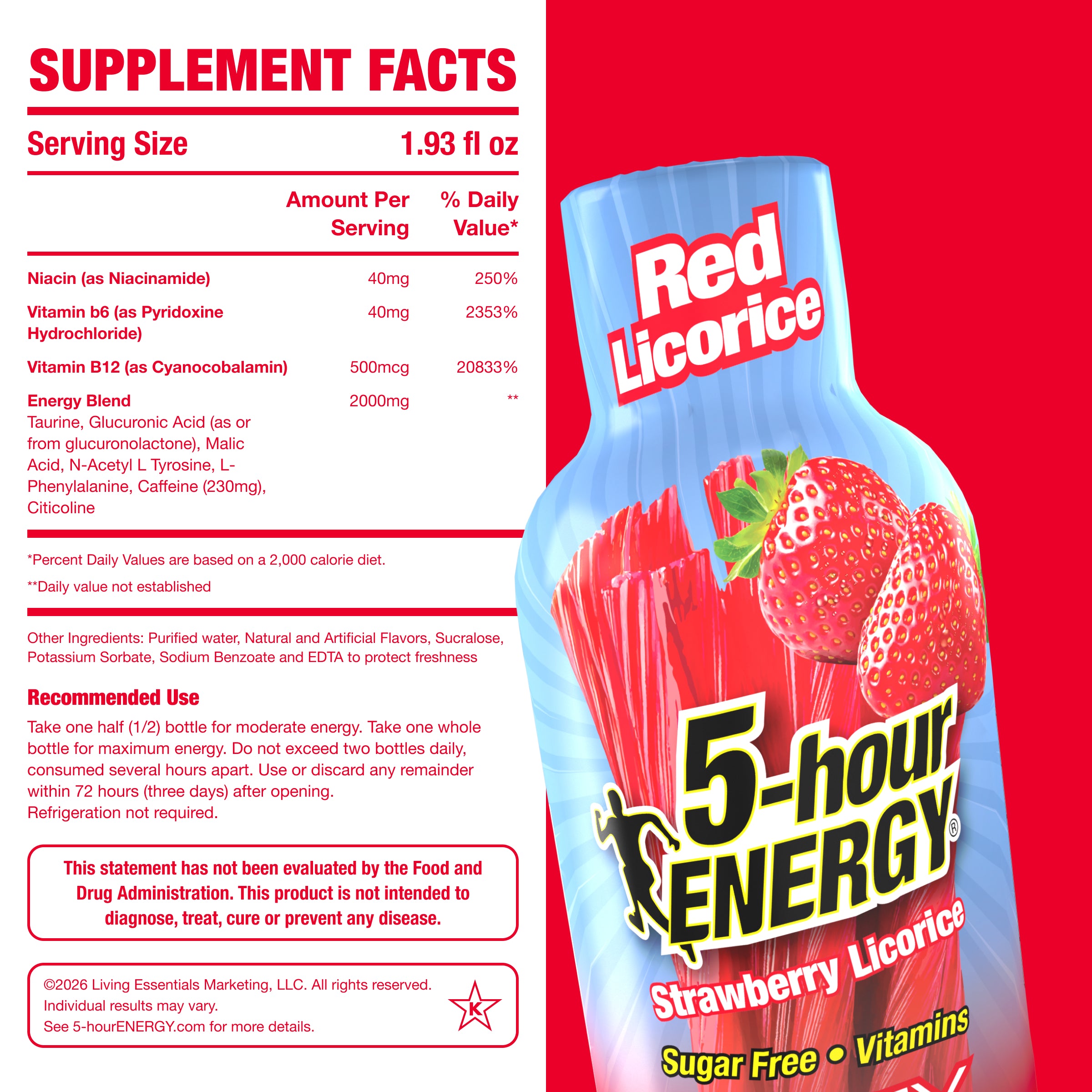 5-hour ENERGY Extra Strength Shots, Red Licorice Flavor, 1.93 Fl Oz, 24 Pack