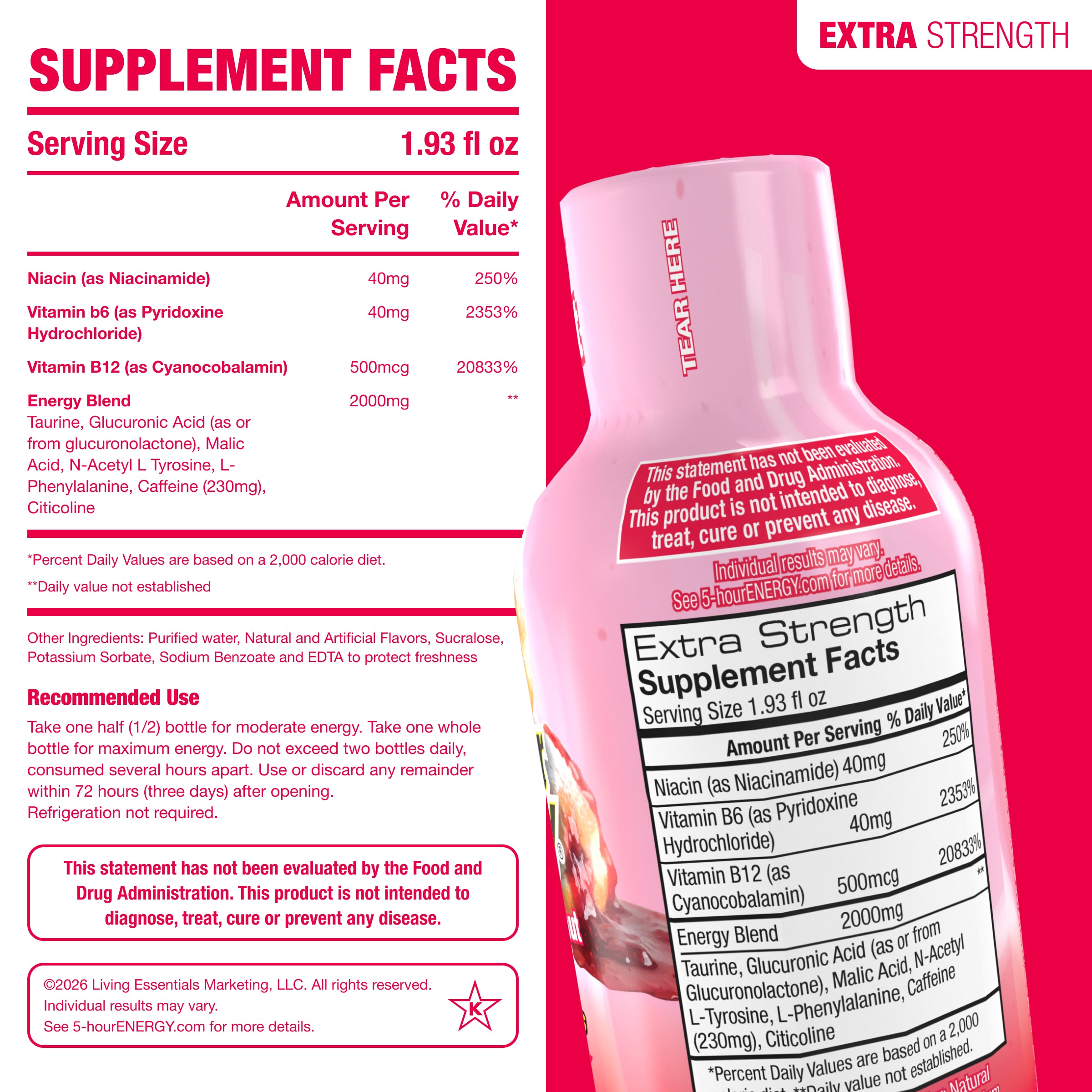 5-hour ENERGY Extra Strength Shots, Jelly Donut Flavor, 1.93 Fl Oz, 12 Pack