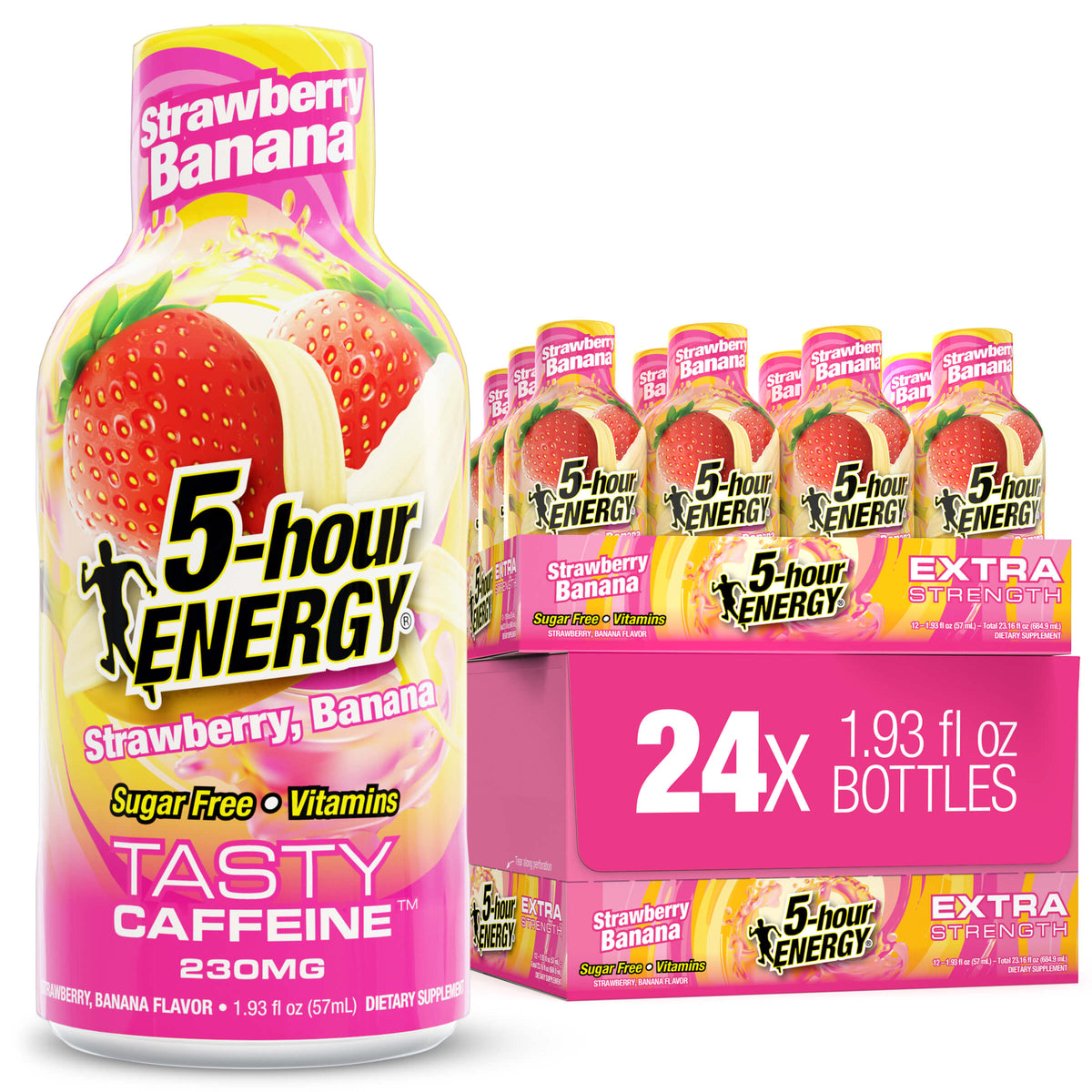24 Pack 5-hour ENERGY Extra Strength Shots, Strawberry Banana Flavor Flavor, 1.93 Fl Oz