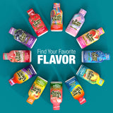 Twelve bottles of 5 Hour Energy drink arranged in a circle on a teal background, with large white text in the center reading 'Find Your Favorite FLAVOR'.