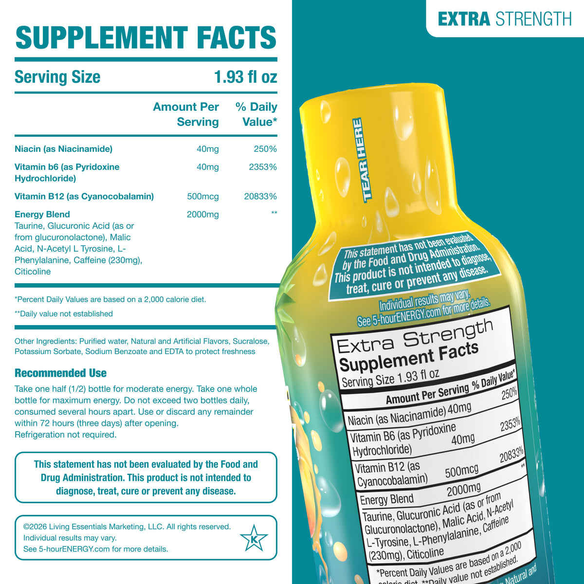 24 Pack 5-hour ENERGY Extra Strength Shots, Tropical Burst Flavor Flavor, 1.93 Fl Oz