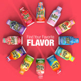 Twelve bottles of 5 Hour Energy drink arranged in a circle on a bright red background, with large white text in the center reading 'Find Your Favorite FLAVOR'. The bottles show multiple flavor options