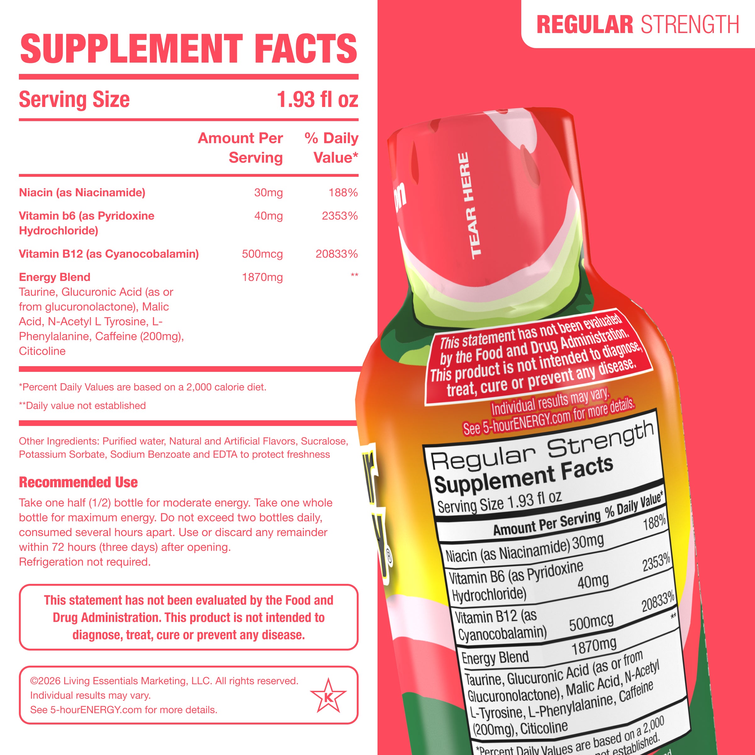 Watermelon Flavor Regular Strength 5-hour ENERGY Shots