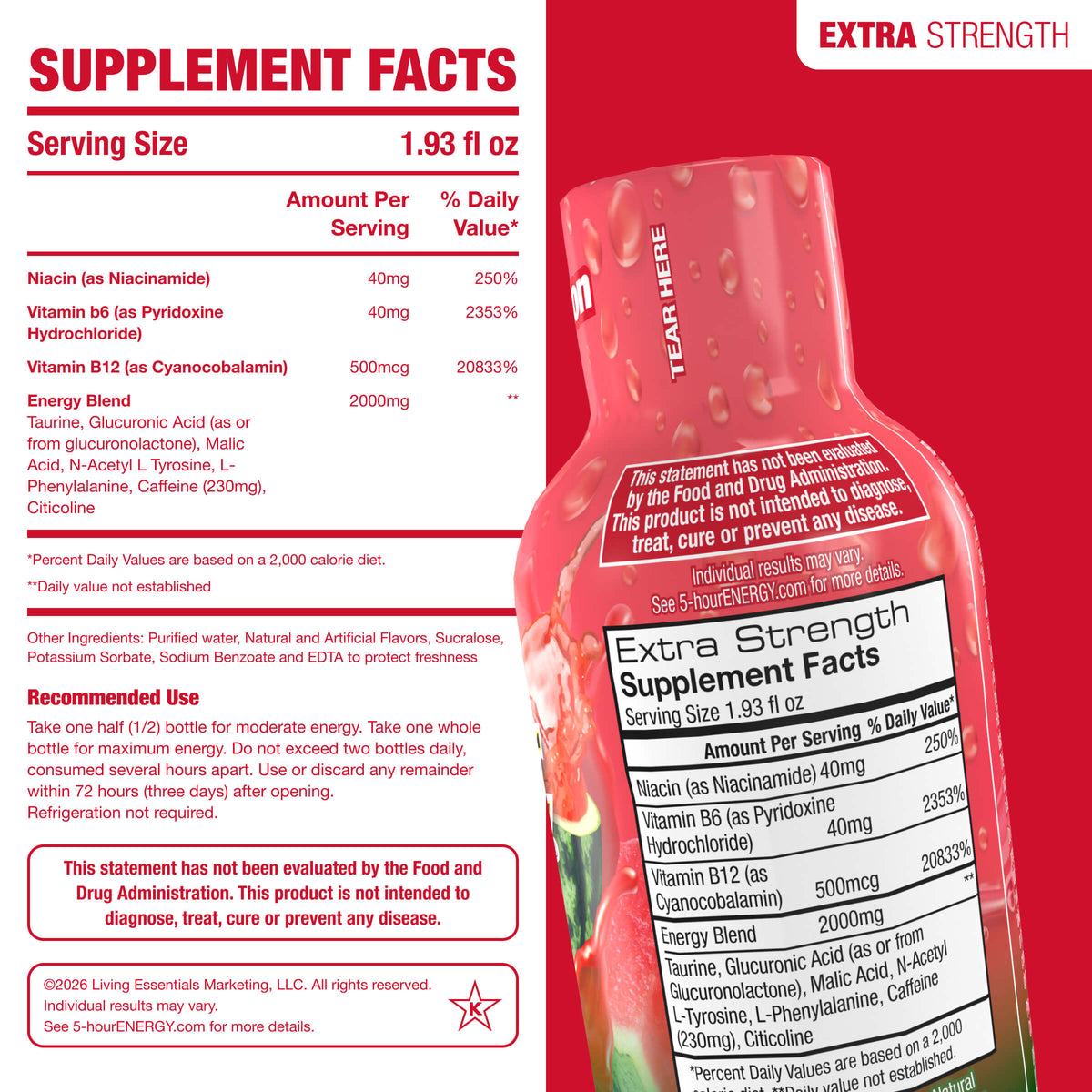 24 Pack 5-hour ENERGY Extra Strength Shots, Watermelon Flavor Flavor, 1.93 Fl Oz