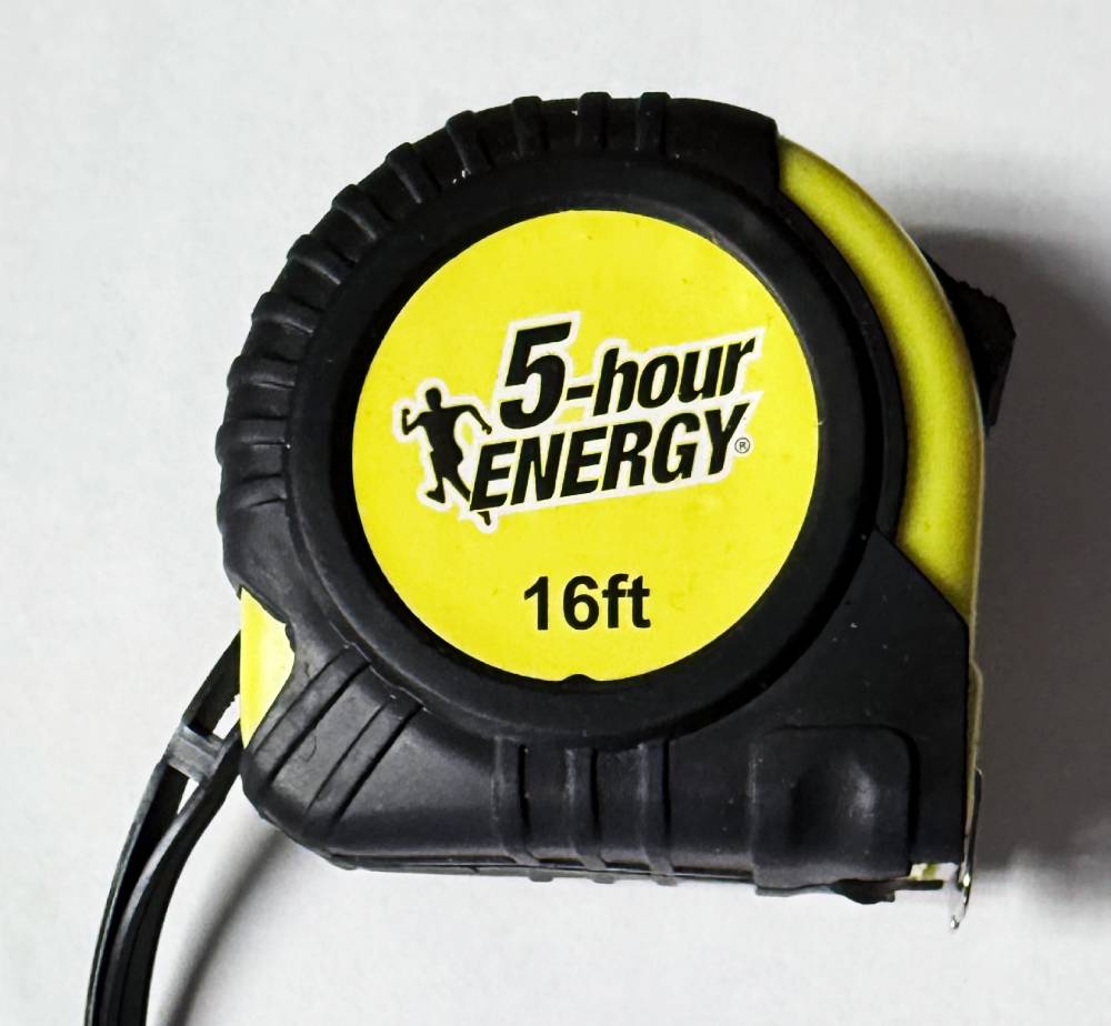 Tape measure with 5-hour ENERGY branding on a white background