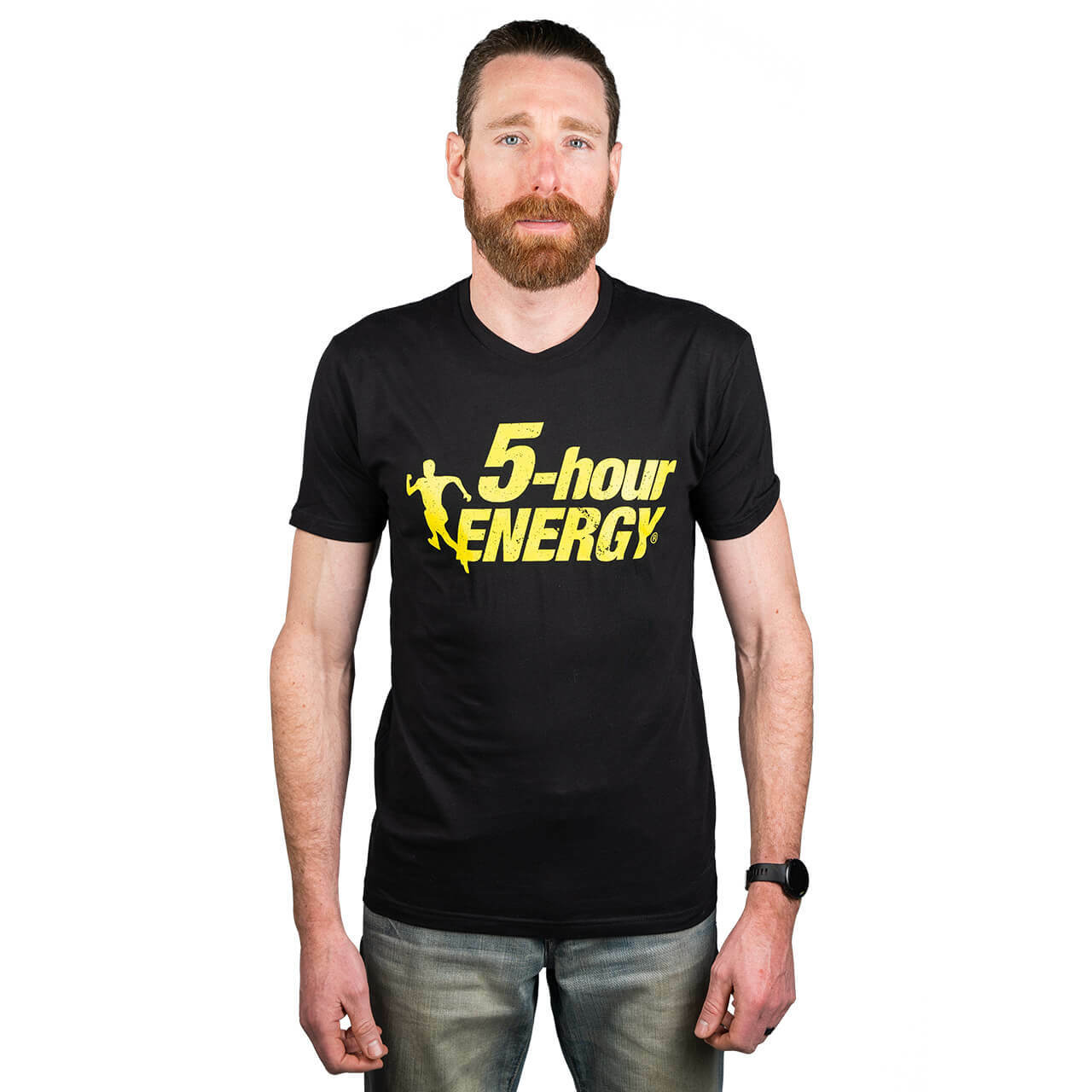 Black 5-hour ENERGY T-Shirt with Distressed Yellow Logo